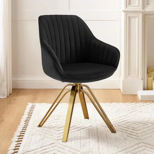 Miniatura 8 de Art Leon Silla giratoria moderna de mediados de siglo, silla de escritorio sin ruedas, sillón tapizado de tela con patas doradas, blanco roto Blanco