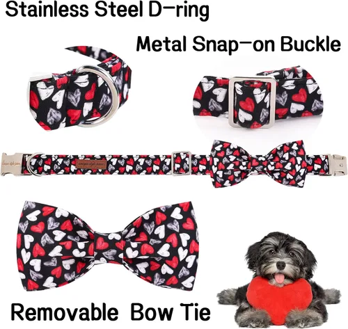Miniatura 2 de Unique style paws Collar de perro para el día de San Valentín con pajarita, collar de cachorro de corazón negro y rojo, el mejor regalo