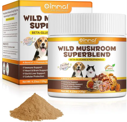 Polvo de hongos para perros y gatos, suplemento natural para mascotas, polvo de hongos, soporte inmunológico, corazón, cerebro e hígado con cola de