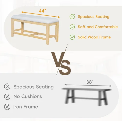 Miniatura 7 de Juego de mesa de comedor extensible de 6 piezas, juego de mesa de comedor para 6 personas con caballete de banco, juego de mesa de cocina con 4