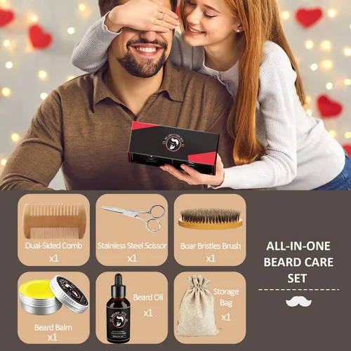 Miniatura 7 de Regalos para el día del padre, kit de barba para hombres, kit de crecimiento y aseo de barba con aceite para barba, bálsamo para barba, cepillo