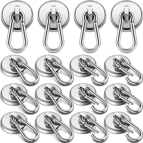 Miniatura 10 de VNDUEEY Ganchos magnéticos fuertes de 100 libras, paquete de 4 ganchos magnéticos de neodimio grado 52 resistentes con mosquetón giratorio
