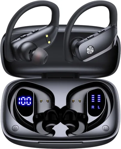 bmanl Auriculares Inalámbricos Bluetooth Auriculares con Ganchos Sobre la Oreja Auriculares con 80H Tiempo de Reproducción, Pantalla de Energía LED,
