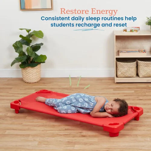 Miniatura 3 de ECR4Kids Catre Infantil Apilable, Listo para Ensamblar, Tamaño Estándar, Mobiliario de Aula, Verde, Paquete de 6