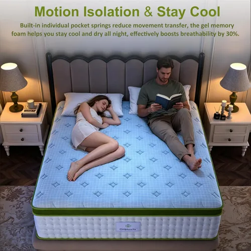 Miniatura 6 de Onlylucky Colchón individual de 12 pulgadas, colchón firme de tamaño individual en una caja con espuma viscoelástica de gel y resortes individuales