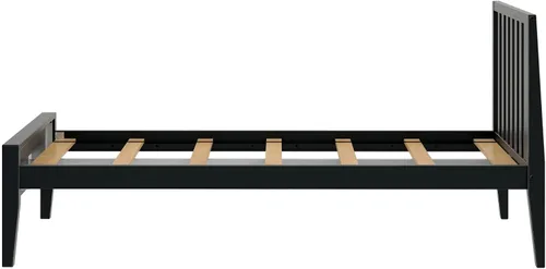 Miniatura 7 de Plank+Beam Base de cama individual moderna de madera maciza con cabecera de listones, plataforma escandinava con soporte de listones de madera, Negro