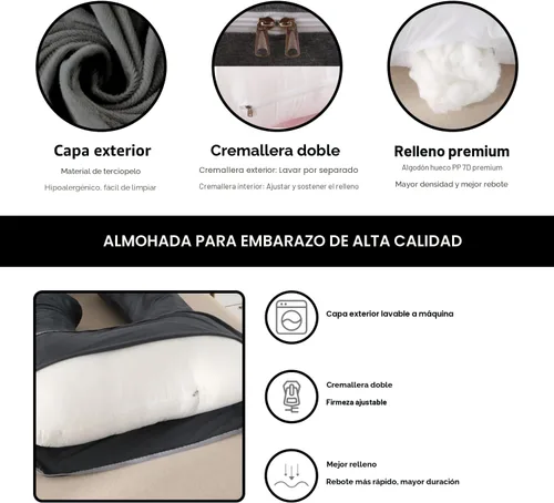 Miniatura 4 de ALLOPERA Almohada de embarazo de 57 pulgadas para dormir, almohada de apoyo de cuerpo completo con funda extraíble lavable para comodidad