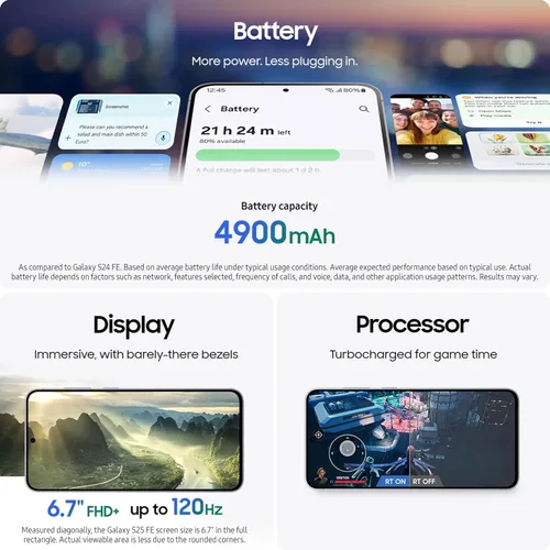 Miniatura 2 de SAMSUNG - Smartphone Galaxy S25 FE desbloqueado 128 GB con IA, pantalla grande, batería 4900 mAh, cámara de alta resolución, ediciones de fotos