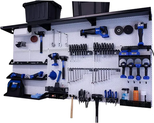 Miniatura 26 de OmniWall Weekend Warrior XL - Sistema de organización de pared de metal (negro/azul)