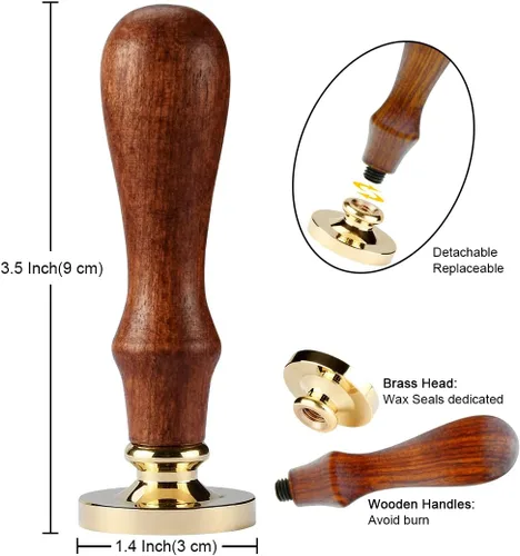Miniatura 5 de Sello de Cera de Abeja en Relieve 3D - Cabeza de Latón con Mango de Madera, para Hacer Sellos de Cera para Invitaciones de Boda/Sobres/Envoltorios