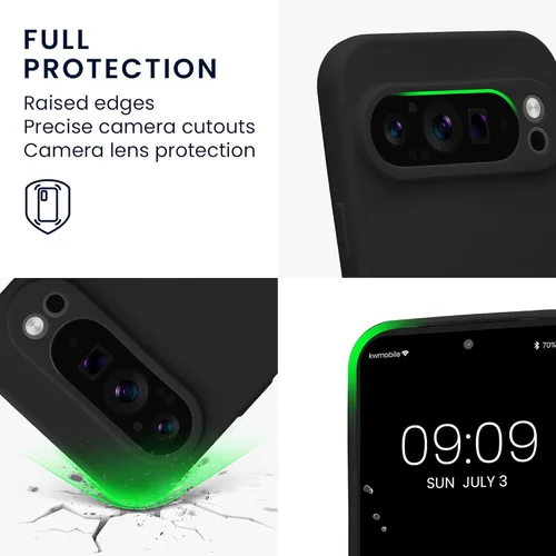 Miniatura 3 de kwmobile Funda compatible con Google Pixel 9 Pro - Funda protectora delgada de TPU para teléfono - Acabado mate suave - Negro mate