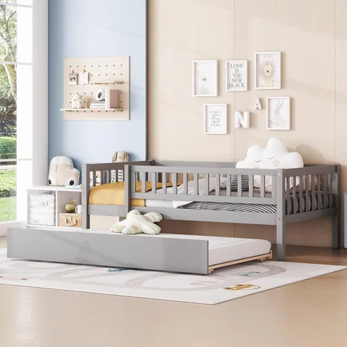 Miniatura 3 de Harper & Bright Designs Sofá cama de tamaño individual con nido, marco de cama individual de madera para niños con rieles, no necesita somier, fácil