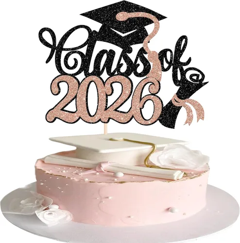 Miniatura 34 de Rsstarxi 1 paquete de decoración de pastel con purpurina para la clase de 2026, decoraciones de graduación 2026, tapa de felicitaciones