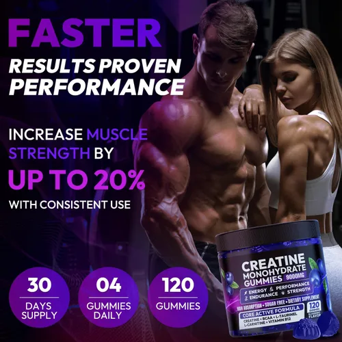 Miniatura 7 de AEQNJV Gomitas de Creatina Monohidrato Complejo para Hombres y Mujeres, 9000MG Suplemento de Creatina Pre-Entrenamiento Mejora la Fuerza Muscular