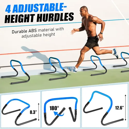 Miniatura 3 de BORNEW Set de Equipo de Entrenamiento de Agilidad y Velocidad, Set de Práctica de Fútbol con escalera de agilidad de 20 pies, 12 conos, 4 obstáculos