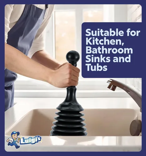 Miniatura 6 de Luigi's Desagüe para cocina con émbolo para lavabo de baño, bañera o ducha de drenaje, removedor de obstrucciones pequeño y potente, estilo Negro
