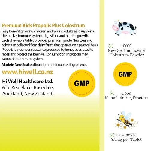 Miniatura 5 de Hi Well Premium Kids Propolis Plus Grass-Fed Calostro 180 Tabletas (Paquete de 2)