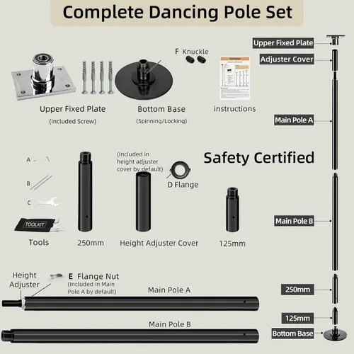 Miniatura 8 de Tubo de baile ajustable en altura permanente con placa fija para mayor seguridad y estabilidad para baile en casa