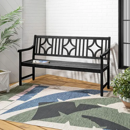 Miniatura 2 de JONATHAN Y Sloane BNH100C - Banco de madera de acacia maciza para exteriores, asiento de jardín para 2 personas de 59 pulgadas con respaldo Negro