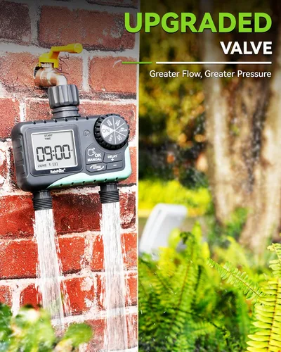 Miniatura 2 de RAINPOINT Temporizador de agua para manguera de jardín, temporizador de rociador de 2 zonas con retardo de lluvia, riego manual, riego automático