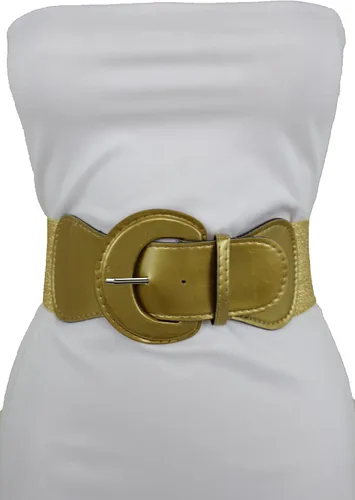 Miniatura 2 de TFJ - Cinturón ancho para mujer, cintura elástica, cintura alta, color dorado, hebilla grande