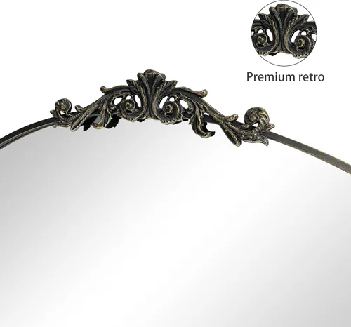 Miniatura 4 de OUSHUAI Espejo arqueado negro para pared, decoración de espejo barroco para chimenea, espejo de pared de latón, espejos ornamentados para entrada