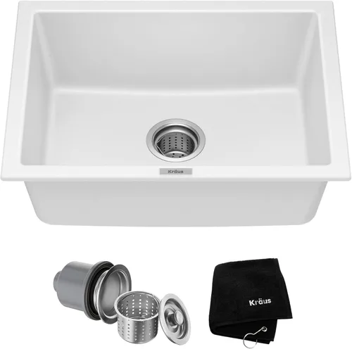 Miniatura 20 de KRAUS Quarza - Fregadero de cocina de granito de instalación empotrada/sobre encimera de un solo seno de 31 pulgadas en ónix negro, KGD-412B