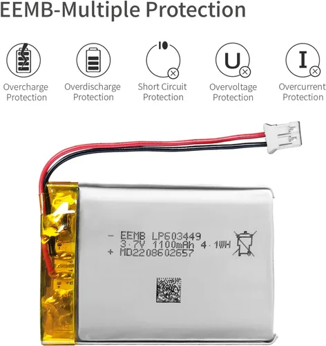 Miniatura 6 de EEMB Paquete de 100 Baterías de Polímero de Litio 3.7V 1100mAh 603449 Lipo Recargable con Conector JST para Altavoz y Dispositivo Inalámbrico