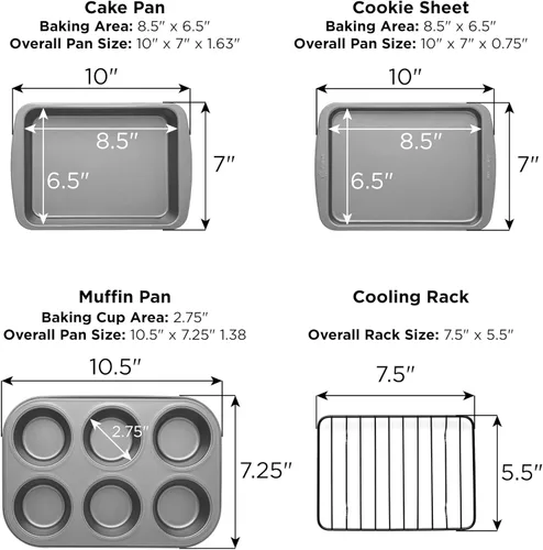 Miniatura 2 de Ecolution Juego de utensilios antiadherentes para horno tostador de 4 piezas, acero al carbono, fácil de limpiar y perfecto para porciones Gris