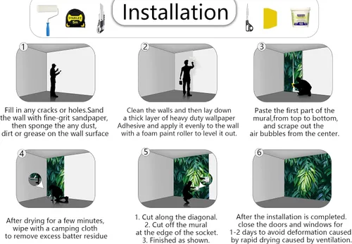 Miniatura 5 de Papel tapiz de hojas de plátano verde, papel tapiz de monsteras botánicas de selva tropical para sala de estar y dormitorio (no autoadhesivo)