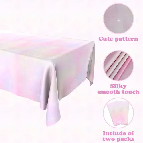 Miniatura 3 de Bsofing Mantel desechable de arcoíris pastel, 2 piezas, mantel rectangular de plástico impermeable para picnic, cumpleaños, aniversario, boda