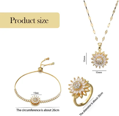 Miniatura 6 de Pulsera giratoria de girasol para mujer, collar de girasol, anillo ajustable, accesorios de joyería de flores, regalos, collar, accesorios, pulsera