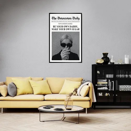 Miniatura 3 de Arte de pared retro de feminismo en blanco y negro, arte de pared de periódico con texto en inglés "Be Your Own Daddy", carteles de lienzo