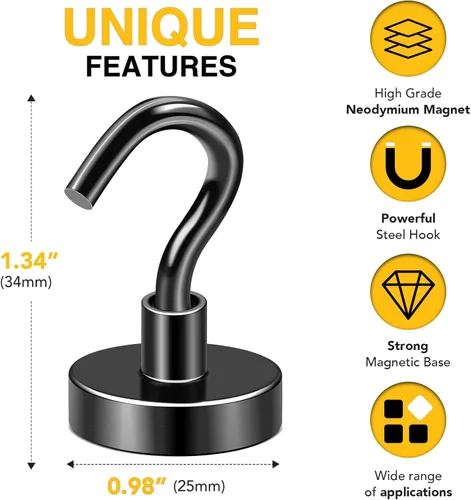 Miniatura 2 de Diymag Ganchos magnéticos, resisten 80 lb, 20 unidades, neodimio de tierras raras fuertes para colgar, colgador magnético para cortina, hogar, Negro