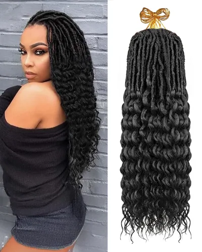 Cabello de Ganchillo Faux Locs de Onda Profunda - 24 Pulgadas 8 Paquetes Pre-Enrollado Negro Natural 112 Hebras Extensiones de Cabello Sintético,