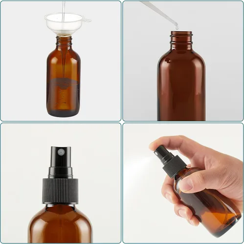 Miniatura 7 de Botellas rociadoras de vidrio ámbar oscuro de 4 onzas, botellas pequeñas de vidrio para aceites esenciales, niebla fina para cara, cabello, plantas
