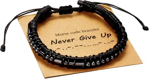 Pulseras con código morse, regalos para hombres, cuentas de metal plomizo en pulseras de cuero para hombres, regalos inspiradores para hombres,