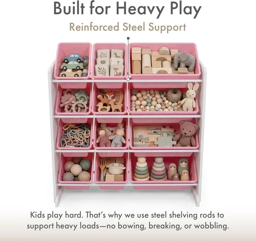 Miniatura 5 de Humble Crew Organizador de almacenamiento de juguetes para niños con 12 cubos de plástico, blanco/rosa, contenedores extraíbles para sala