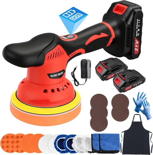 Kit de pulidor inalámbrico para automóvil con baterías de 2 x 21 V, pulidora de automóvil de 6 pulgadas con 8 velocidades variables de 2800-6000 RPM