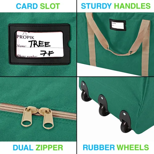 Miniatura 6 de ProPik Bolsa de almacenamiento rodante para árbol de Navidad, se adapta a árboles desmontados de hasta 9 pies de altura, 28 x 16 x 60 pulgadas, Verde