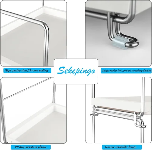 Miniatura 7 de Estante de especias de cocina de 2 niveles, organizador de encimera de baño, bandeja de tocador, almacenamiento de cosméticos y maquillaje, estante