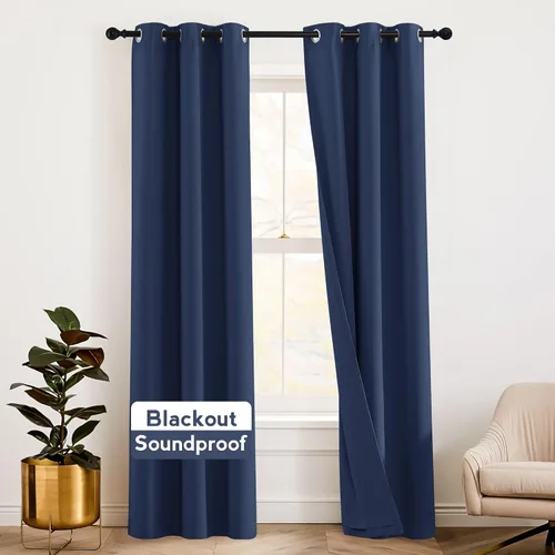 Miniatura 14 de RYB HOME 3 en 1 insonorizadas - oscurecedoras - cortinas de lino con aislamiento, cortinas de ahorro de energía con bloqueo de ruido para Lino blanco