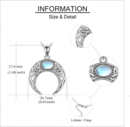 Miniatura 6 de ONEFINITY Collar de piedra lunar, cruz de plata esterlinadrgaonhongoluna crecientepentagramatalismán, collar con colgante de nudo celta, regalos