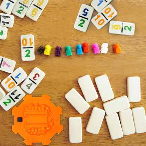 Miniatura 6 de Yinlo Juego de Dominós del Tren Mexicano, Centro con Sonido de Tren Real, Doble 12 con Números