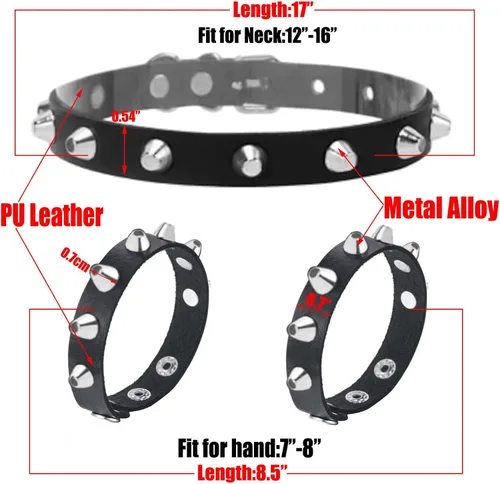 Miniatura 7 de Tosmifairy 3Pcs Leather Goth Jewelry Choker and Bracelets Set Punk Cosplay Costume Accessories for Women Men Teen Girls