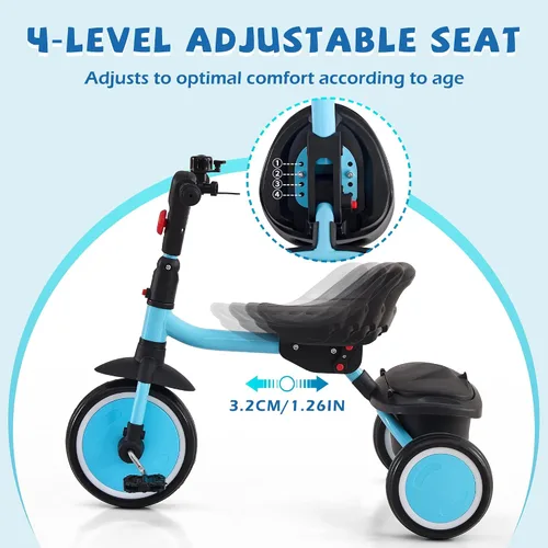 Miniatura 5 de Triciclo para niños pequeños, triciclo para niños con campana, triciclo plegable para niños de 18 meses a 5 años, triciclo de bebé con asiento Azul