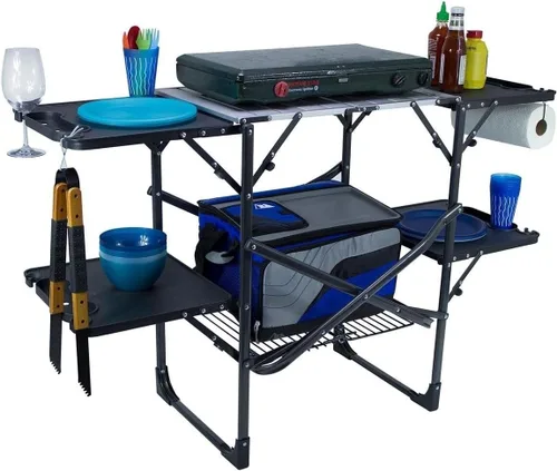 Miniatura 7 de GCI OUTDOOR Estación de Cocina Plegable Delgada Mesa de Cocina Plegable Portátil con una Superficie Resistente al Calor, 4 Mesas Laterales