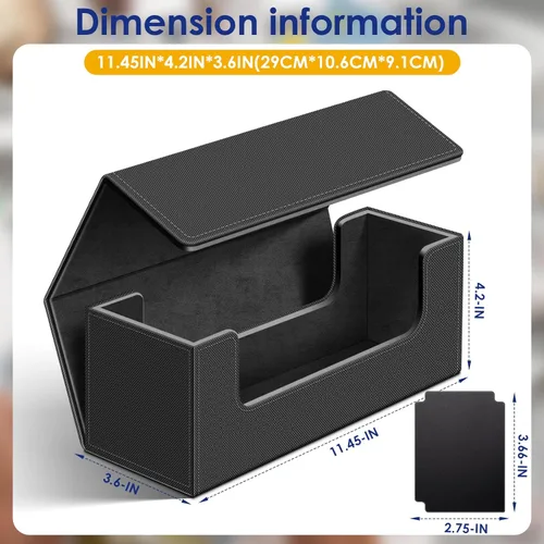 Miniatura 2 de Homthy Funda de 600 cartas para comercio, cierre magnético de cuero, caja de almacenamiento Commander para deportes, juegos, tarjetas estándar Negro