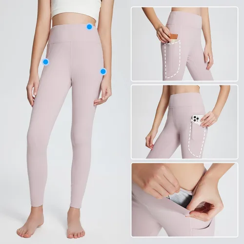 Miniatura 3 de baleaf Leggings con forro polar para niñas, repelentes al agua, cintura alta, pantalones atléticos cálidos para invierno, senderismo, correr, yoga