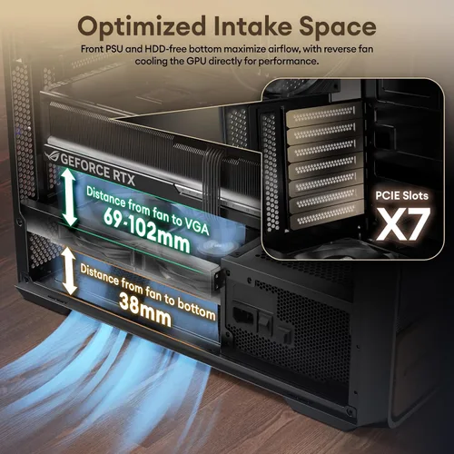 Miniatura 3 de Okinos Air Cross, Caja ATX de Madera de Nogal Genuina, Ventilador PWM de 3×140mm y Ventilador PWM Inverso de 2x120mm Preinstalado, Paneles de Malla